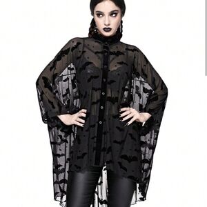 ROMWE Black Sheer Bat Print Tunic NWT